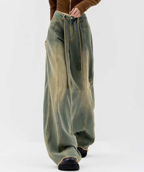SHEPP（シープ）の「ウエストベルト ブラストワイドフリンジデニム（デニムパンツ・メンズ・ブルー/ブラウン・M/L/XL）」の3枚目の写真