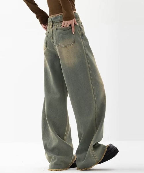 SHEPP（シープ）の「ウエストベルト ブラストワイドフリンジデニム（デニムパンツ・メンズ・ブルー/ブラウン・M/L/XL）」の11枚目の写真