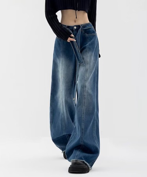 SHEPP（シープ）の「ウエストベルト ブラストワイドフリンジデニム（デニムパンツ・メンズ・ブルー/ブラウン・M/L/XL）」の12枚目の写真