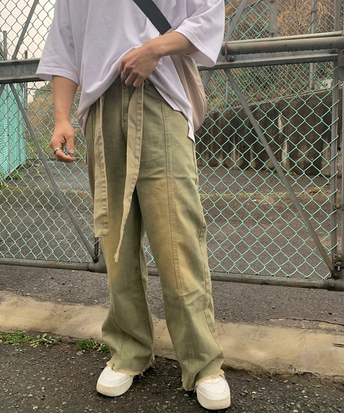 SHEPP（シープ）の「ウエストベルト ブラストワイドフリンジデニム（デニムパンツ・メンズ・ブルー/ブラウン・M/L/XL）」の14枚目の写真