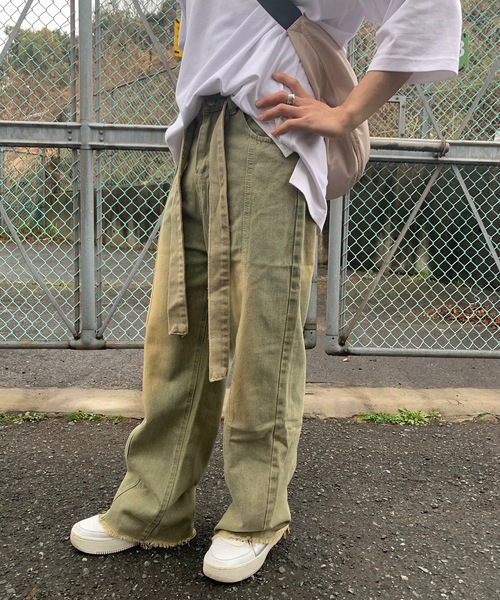 SHEPP（シープ）の「ウエストベルト ブラストワイドフリンジデニム（デニムパンツ・メンズ・ブルー/ブラウン・M/L/XL）」の18枚目の写真