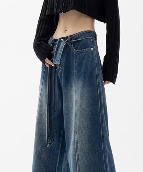 SHEPP（シープ）の「ウエストベルト ブラストワイドフリンジデニム（デニムパンツ・メンズ・ブルー/ブラウン・M/L/XL）」の19枚目の写真