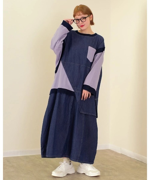 go slow caravan（ゴースローキャラバン）の「mililopiulu/ミリロピュール　ガーメントダイ切替ワンピース（ワンピース・レディース・カーキ/パープル/ベージュ・FREE）」の3枚目の写真