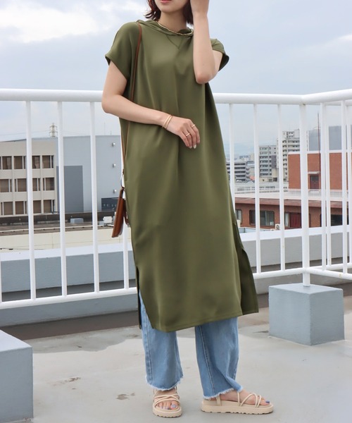 libelle more(リベル モア)の「薄手ポンチ フードワンピース(ワンピース・レディース・カーキ/グレイッシュベージュ/ブルー/ブラック・M)」の16枚目の写真