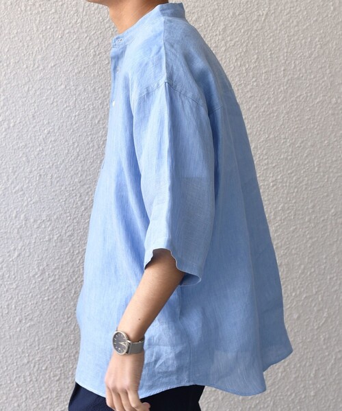 エヌハリusARMYプルオーバーシャツ25ss SHIPS any: ピュアリネン バンド スキッパー ハーフスリーブ プル