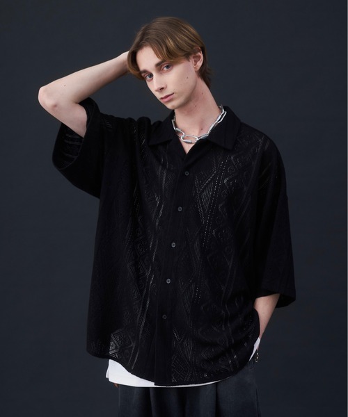 KUUUPY(クーピー)の「Cool Elegance Short Sleeve Lace Shirt - クールエレガンス半袖レースシャツ(シャツ/ブラウス・メンズ・ブルー/ブラック・LARGE/MEDIUM/SMALL)」の2枚目の写真