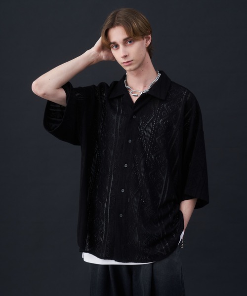 KUUUPY(クーピー)の「Cool Elegance Short Sleeve Lace Shirt - クールエレガンス半袖レースシャツ(シャツ/ブラウス・メンズ・ブルー/ブラック・LARGE/MEDIUM/SMALL)」の4枚目の写真