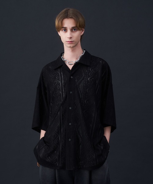 KUUUPY(クーピー)の「Cool Elegance Short Sleeve Lace Shirt - クールエレガンス半袖レースシャツ(シャツ/ブラウス・メンズ・ブルー/ブラック・LARGE/MEDIUM/SMALL)」の3枚目の写真
