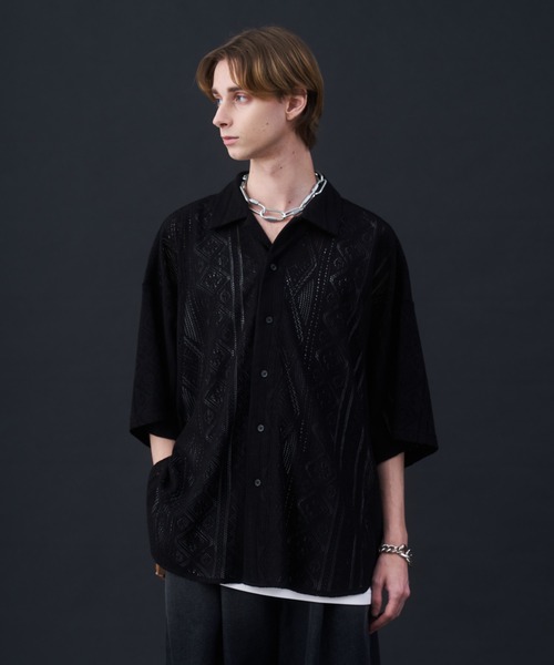 KUUUPY(クーピー)の「Cool Elegance Short Sleeve Lace Shirt - クールエレガンス半袖レースシャツ(シャツ/ブラウス・メンズ・ブルー/ブラック・LARGE/MEDIUM/SMALL)」の5枚目の写真