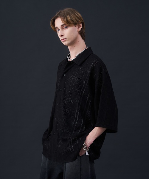 KUUUPY(クーピー)の「Cool Elegance Short Sleeve Lace Shirt - クールエレガンス半袖レースシャツ(シャツ/ブラウス・メンズ・ブルー/ブラック・LARGE/MEDIUM/SMALL)」の6枚目の写真