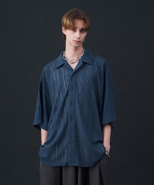 KUUUPY(クーピー)の「Cool Elegance Short Sleeve Lace Shirt - クールエレガンス半袖レースシャツ(シャツ/ブラウス・メンズ・ブルー/ブラック・LARGE/MEDIUM/SMALL)」の13枚目の写真