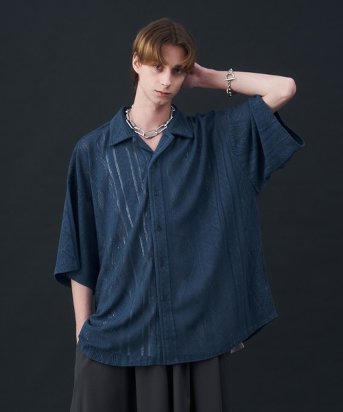 KUUUPY(クーピー)の「Cool Elegance Short Sleeve Lace Shirt - クールエレガンス半袖レースシャツ(シャツ/ブラウス・メンズ・ブルー/ブラック・LARGE/MEDIUM/SMALL)」の14枚目の写真