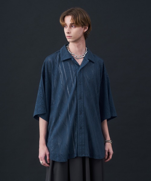 KUUUPY(クーピー)の「Cool Elegance Short Sleeve Lace Shirt - クールエレガンス半袖レースシャツ(シャツ/ブラウス・メンズ・ブルー/ブラック・LARGE/MEDIUM/SMALL)」の15枚目の写真