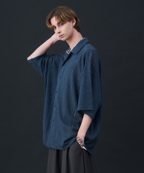 KUUUPY(クーピー)の「Cool Elegance Short Sleeve Lace Shirt - クールエレガンス半袖レースシャツ(シャツ/ブラウス・メンズ・ブルー/ブラック・LARGE/MEDIUM/SMALL)」の16枚目の写真