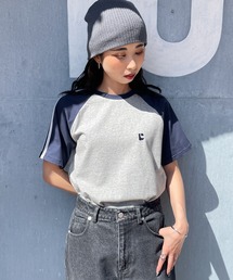 ラグランラインスリーブリンガー刺繍Tシャツ