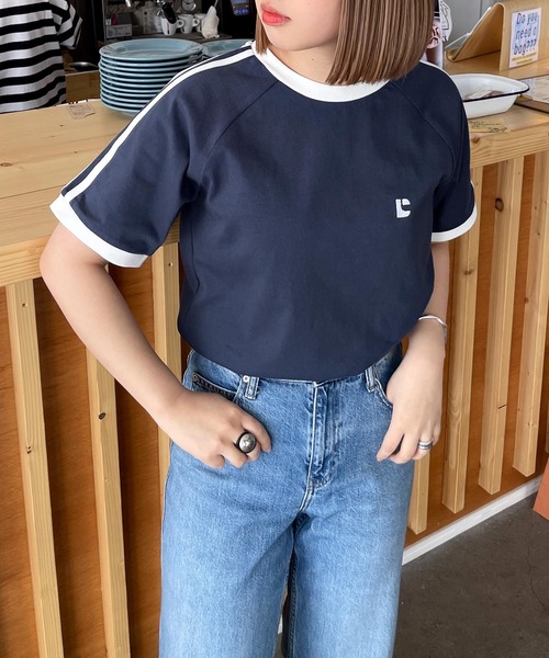 Chillfar（チルファー）の「ラグランラインスリーブリンガー刺繍Tシャツ（Tシャツ/カットソー・レディース・杢グレー/ブラック/ホワイト×ブラック/ホワイト/ブラウン/ネイビー/イエロー・FREE）」の6枚目の写真