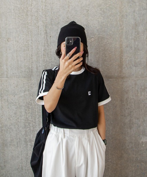 Chillfar（チルファー）の「ラグランラインスリーブリンガー刺繍Tシャツ（Tシャツ/カットソー・レディース・杢グレー/ブラック/ホワイト×ブラック/ホワイト/ブラウン/ネイビー/イエロー・FREE）」の4枚目の写真