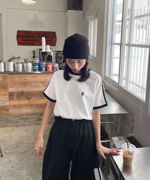 Chillfar（チルファー）の「ラグランラインスリーブリンガー刺繍Tシャツ（Tシャツ/カットソー・レディース・杢グレー/ブラック/ホワイト×ブラック/ホワイト/ブラウン/ネイビー/イエロー・FREE）」の8枚目の写真
