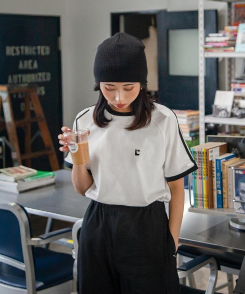 Chillfar（チルファー）の「ラグランラインスリーブリンガー刺繍Tシャツ（Tシャツ/カットソー・レディース・杢グレー/ブラック/ホワイト×ブラック/ホワイト/ブラウン/ネイビー/イエロー・FREE）」の9枚目の写真