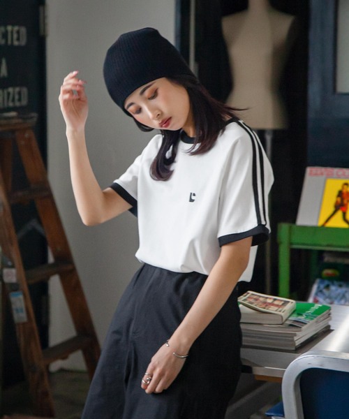 Chillfar（チルファー）の「ラグランラインスリーブリンガー刺繍Tシャツ（Tシャツ/カットソー・レディース・杢グレー/ブラック/ホワイト×ブラック/ホワイト/ブラウン/ネイビー/イエロー・FREE）」の13枚目の写真