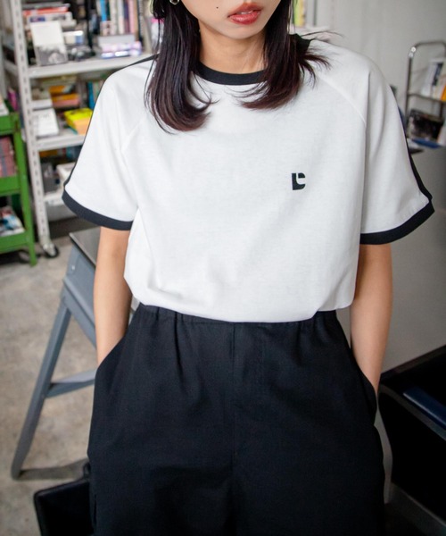 Chillfar（チルファー）の「ラグランラインスリーブリンガー刺繍Tシャツ（Tシャツ/カットソー・レディース・杢グレー/ブラック/ホワイト×ブラック/ホワイト/ブラウン/ネイビー/イエロー・FREE）」の15枚目の写真