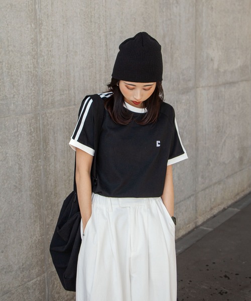 Chillfar（チルファー）の「ラグランラインスリーブリンガー刺繍Tシャツ（Tシャツ/カットソー・レディース・杢グレー/ブラック/ホワイト×ブラック/ホワイト/ブラウン/ネイビー/イエロー・FREE）」の19枚目の写真