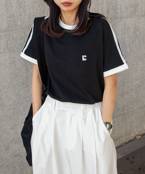Chillfar（チルファー）の「ラグランラインスリーブリンガー刺繍Tシャツ（Tシャツ/カットソー・レディース・杢グレー/ブラック/ホワイト×ブラック/ホワイト/ブラウン/ネイビー/イエロー・FREE）」の20枚目の写真