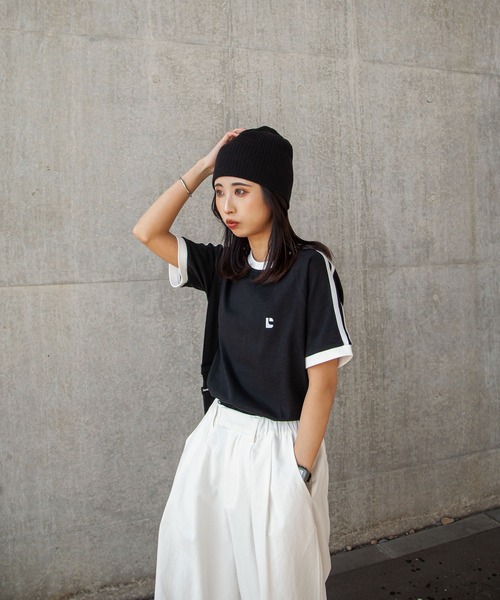 Chillfar（チルファー）の「ラグランラインスリーブリンガー刺繍Tシャツ（Tシャツ/カットソー・レディース・杢グレー/ブラック/ホワイト×ブラック/ホワイト/ブラウン/ネイビー/イエロー・FREE）」の21枚目の写真