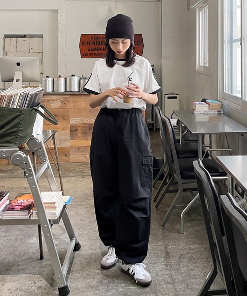 Chillfar（チルファー）の「ラグランラインスリーブリンガー刺繍Tシャツ（Tシャツ/カットソー・レディース・杢グレー/ブラック/ホワイト×ブラック/ホワイト/ブラウン/ネイビー/イエロー・FREE）」の16枚目の写真