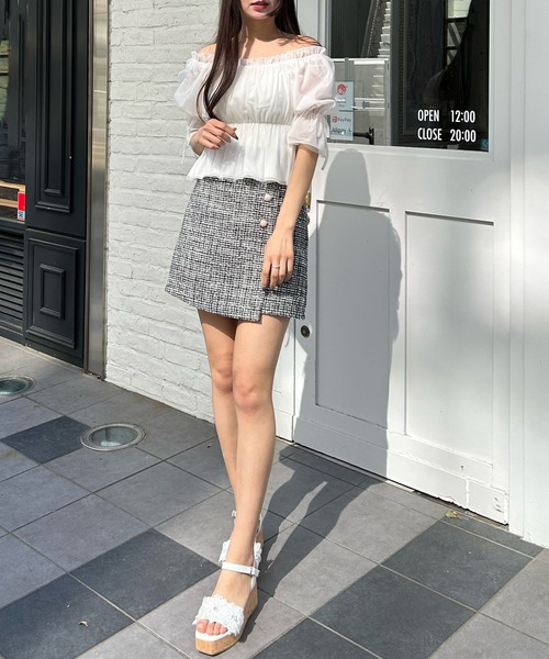 INGNI（イング）の「袖リボンチュールオフショル／ブラウス（シャツ/ブラウス・レディース・ブラック/オフホワイト/ピンク・M）」の6枚目の写真