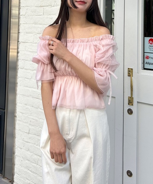 INGNI（イング）の「袖リボンチュールオフショル／ブラウス（シャツ/ブラウス・レディース・ブラック/オフホワイト/ピンク・M）」の13枚目の写真