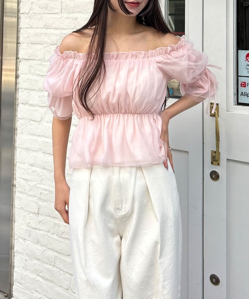 INGNI（イング）の「袖リボンチュールオフショル／ブラウス（シャツ/ブラウス・レディース・ブラック/オフホワイト/ピンク・M）」の14枚目の写真