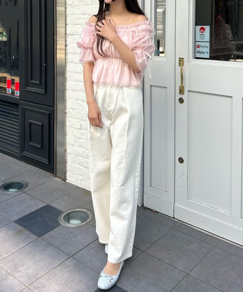 INGNI（イング）の「袖リボンチュールオフショル／ブラウス（シャツ/ブラウス・レディース・ブラック/オフホワイト/ピンク・M）」の16枚目の写真