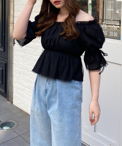 INGNI（イング）の「袖リボンチュールオフショル／ブラウス（シャツ/ブラウス・レディース・ブラック/オフホワイト/ピンク・M）」の10枚目の写真