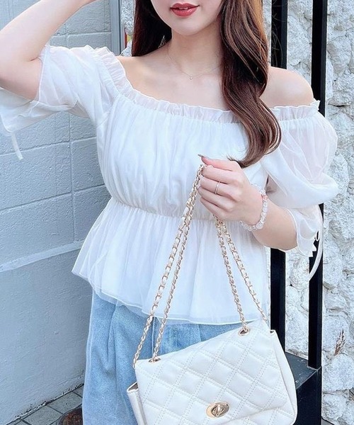 INGNI（イング）の「袖リボンチュールオフショル／ブラウス（シャツ/ブラウス・レディース・ブラック/オフホワイト/ピンク・M）」の17枚目の写真