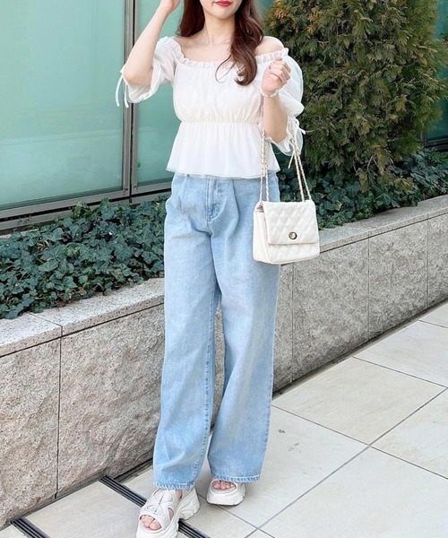 INGNI（イング）の「袖リボンチュールオフショル／ブラウス（シャツ/ブラウス・レディース・ブラック/オフホワイト/ピンク・M）」の18枚目の写真