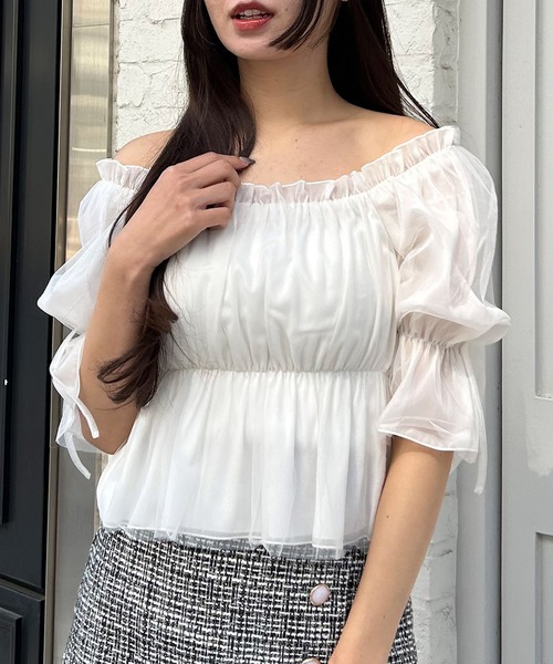 INGNI（イング）の「袖リボンチュールオフショル／ブラウス（シャツ/ブラウス・レディース・ブラック/オフホワイト/ピンク・M）」の19枚目の写真