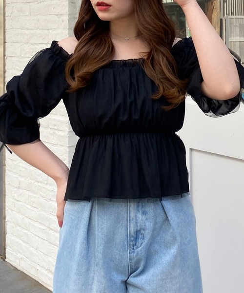 INGNI（イング）の「袖リボンチュールオフショル／ブラウス（シャツ/ブラウス・レディース・ブラック/オフホワイト/ピンク・M）」の22枚目の写真