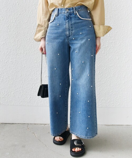 セール】*〈洗濯機可能〉 パール モチーフ デザイン リラックス ワイド