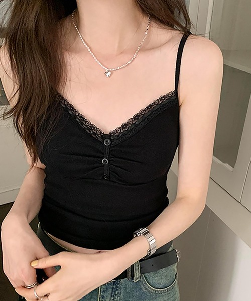 LAFFMO（ラフモ）の「フロントギャザーキャミソール（キャミソール・レディース・ホワイト/ブラック・M/L）」の2枚目の写真