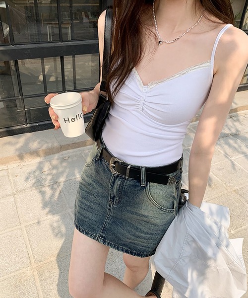 LAFFMO（ラフモ）の「フロントギャザーキャミソール（キャミソール・レディース・ホワイト/ブラック・M/L）」の6枚目の写真