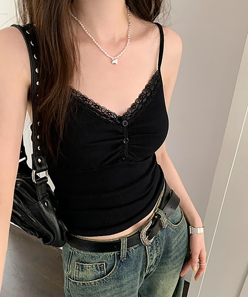 LAFFMO（ラフモ）の「フロントギャザーキャミソール（キャミソール・レディース・ホワイト/ブラック・M/L）」の10枚目の写真