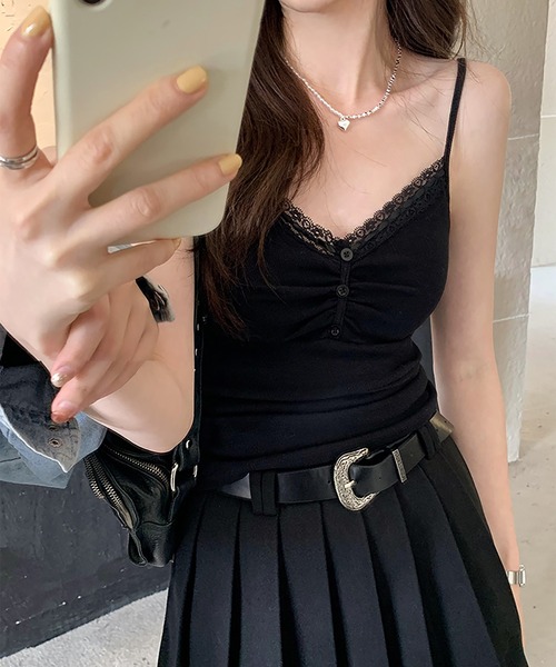 LAFFMO（ラフモ）の「フロントギャザーキャミソール（キャミソール・レディース・ホワイト/ブラック・M/L）」の18枚目の写真