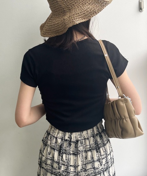 セール】ボタンギャザークロップドトップス（Tシャツ/カットソー