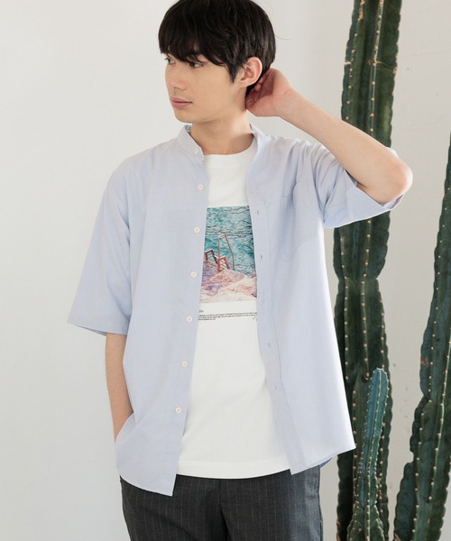 セール】イージーケアオックス/バンドカラーシャツ/半袖/986861