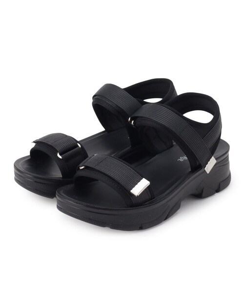 SHOO・LA・RUE（シューラルー）の「◆大人のテープ使い 疲れにくいスポーツサンダル（サンダル・レディース・ブラック/シルバー/シルバー系・45/35）」の2枚目の写真