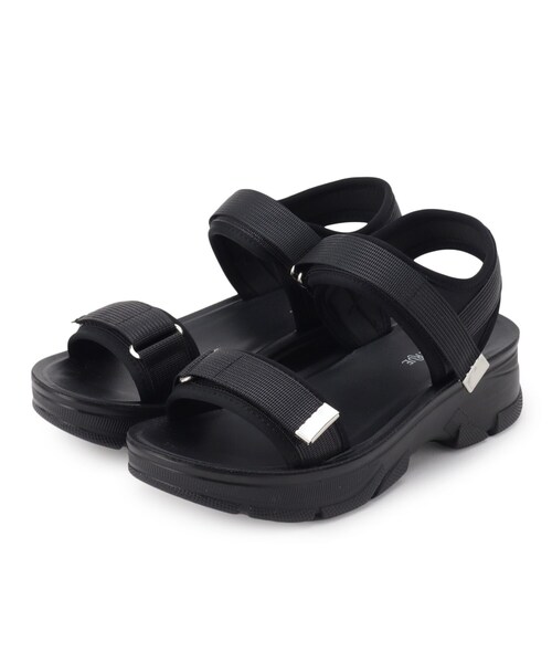 SHOO・LA・RUE（シューラルー）の「◆大人のテープ使い 疲れにくいスポーツサンダル（サンダル・レディース・ブラック/シルバー/シルバー系・45/35）」の5枚目の写真