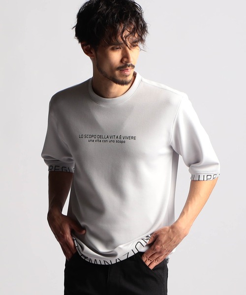 NICOLE CLUB FOR MEN（ニコルクラブフォーメン）の「ロゴプリント5分袖プルオーバー（Tシャツ/カットソー・メンズ・ブラック/オフホワイト/アッシュグレー/ライトグレー/ピンク・MEDIUM/LARGE/X-LARGE）」の3枚目の写真
