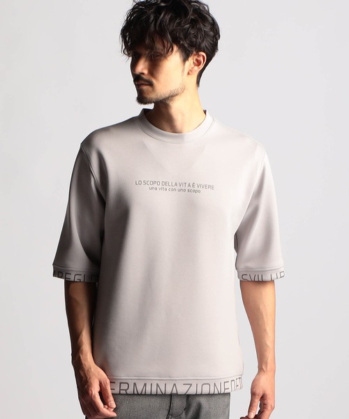 NICOLE CLUB FOR MEN（ニコルクラブフォーメン）の「ロゴプリント5分袖プルオーバー（Tシャツ/カットソー・メンズ・ブラック/オフホワイト/アッシュグレー/ライトグレー/ピンク・MEDIUM/LARGE/X-LARGE）」の4枚目の写真