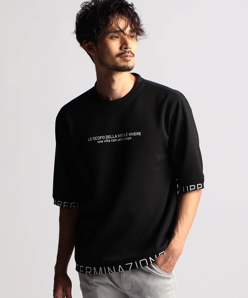 NICOLE CLUB FOR MEN（ニコルクラブフォーメン）の「ロゴプリント5分袖プルオーバー（Tシャツ/カットソー・メンズ・ブラック/オフホワイト/アッシュグレー/ライトグレー/ピンク・MEDIUM/LARGE/X-LARGE）」の2枚目の写真